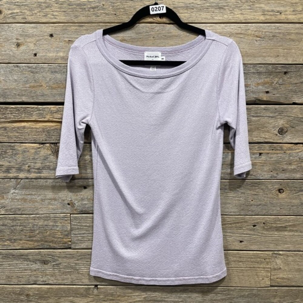 Anthropologie Michael Stars Women's Lilac Shimmer Top 3/4 Sleeve Scoop Neck M/L